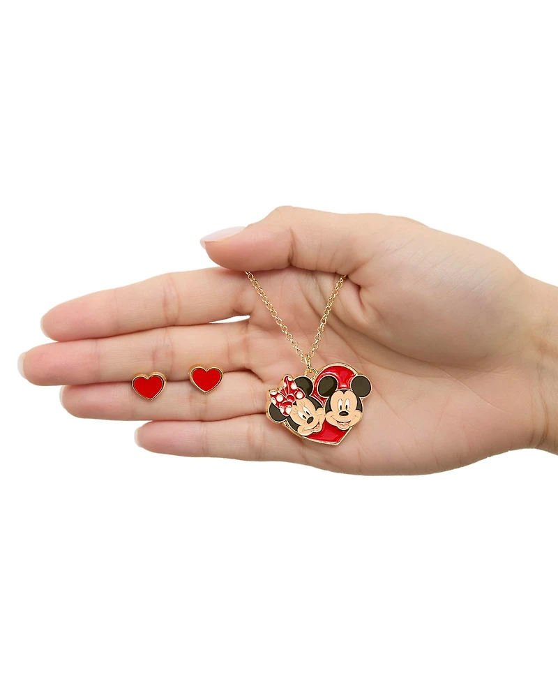 Disney Fashion Minnie Mouse Necklace & Earring Set-imitation Yg Plt