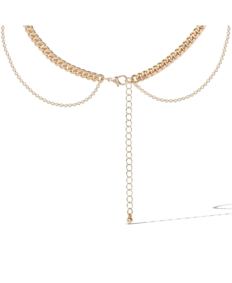 Jessica Simpson Gold-Tone Rhinestone Cross and Curb Chain Necklace Set