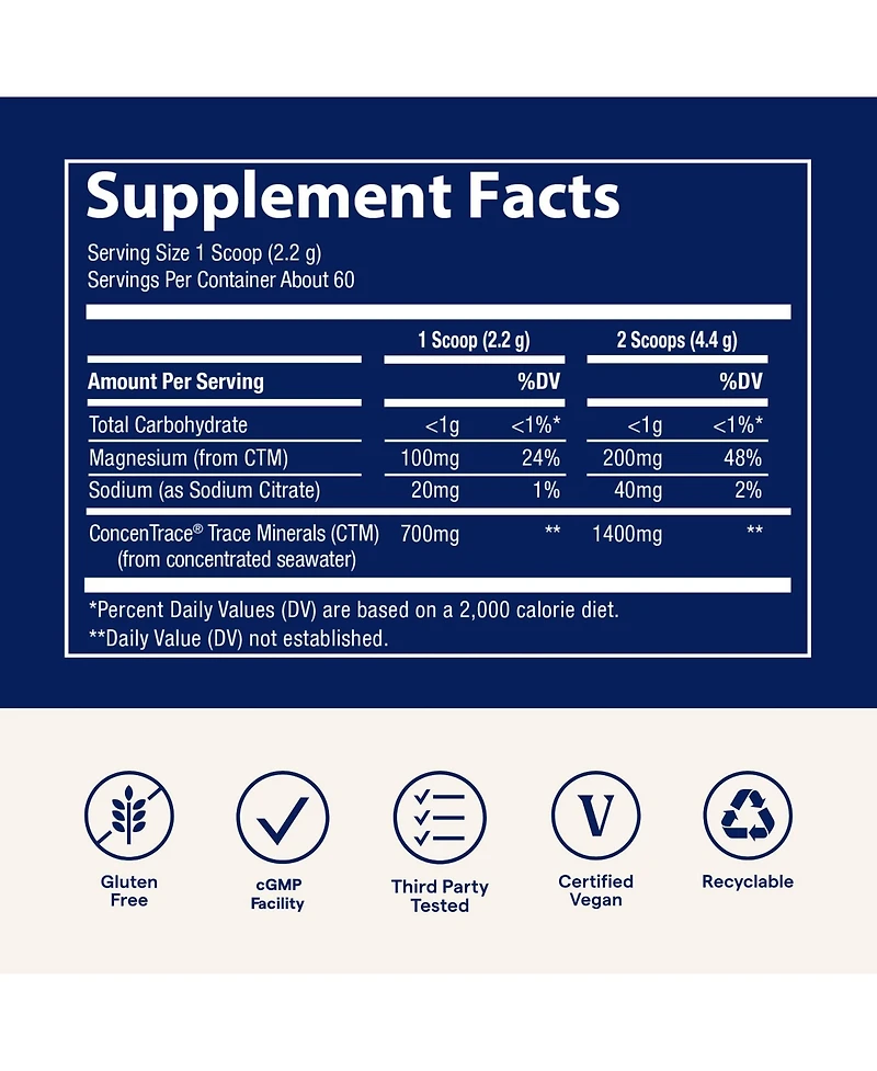 Trace Minerals ConcenTrace Powder, Blue Acai, 60 Servings – 700mg per Serving (15 Drops), Full Spectrum Trace Minerals for Whole Body Wellness.