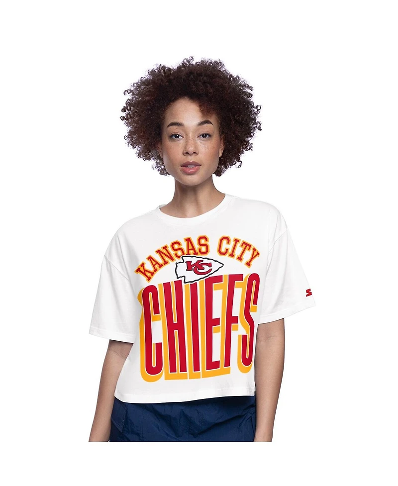 Starter Women's White Kansas City Chiefs Play the Ball Boxy Cropped T-Shirt