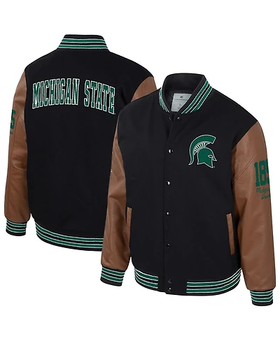 Colosseum Men's Black Michigan State Spartans Letterman Full-Snap Varsity Jacket