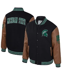 Colosseum Men's Black Michigan State Spartans Letterman Full-Snap Varsity Jacket