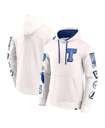 Fanatics Men's White Tampa Bay Lightning Letterman Fleece Pullover Hoodie