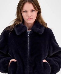 CeCe Women's Collared Faux-Fur Bomber Coat