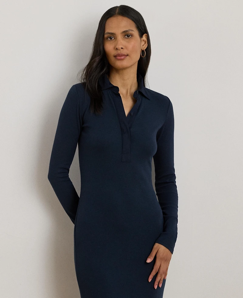 Lauren Ralph Women's Rib-Knit Cotton-Blend Polo Dress