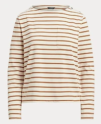 Lauren Ralph Women's Striped Jersey Snap-Trim Boatneck Top
