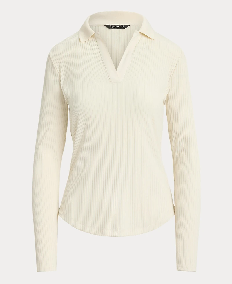 Lauren Ralph Lauren Women's Rib-Knit Long-Sleeve Polo Top