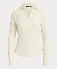 Lauren Ralph Lauren Women's Rib-Knit Long-Sleeve Polo Top