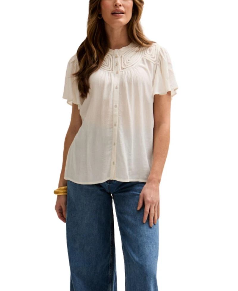 Lily and Lionel London Women's Kew Lace Insert Angel Sleeve Shirt