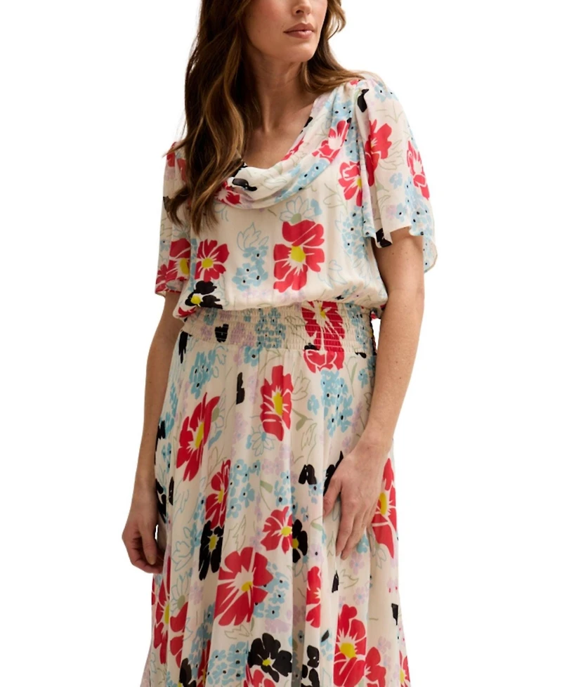 Lily and Lionel London Women's Galaxy Cowl Neck Poppy Print Midi Dress