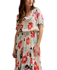 Lily and Lionel London Women's Galaxy Cowl Neck Poppy Print Midi Dress