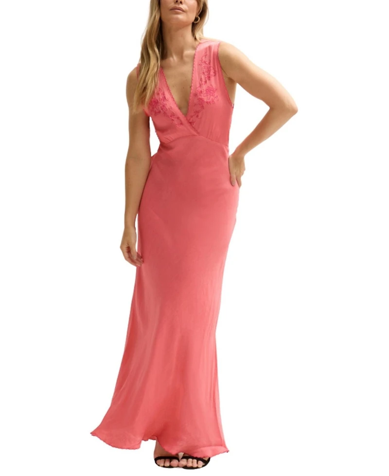 Lily and Lionel London Women's Pandora Bias Cut Sleeveless Embroidered Maxi Dress