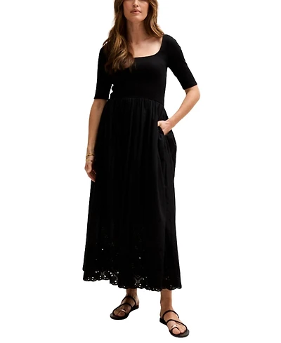Lily and Lionel London Women's Sydney Short Sleeve Jersey Bodice Embroidered Midi Dress