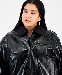 Bar Iii Trendy Plus Emboss Faux-Leather Jacket, Macy's Exclusive