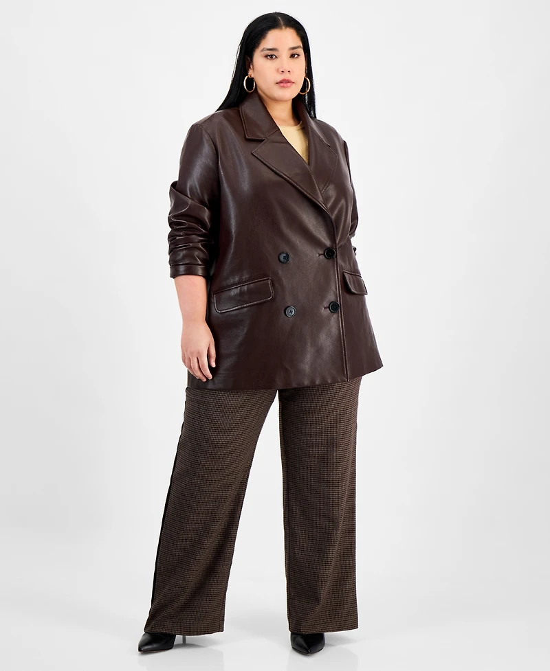 Bar Iii Trendy Plus Double-Breasted Faux Leather Blazer, Macy's Exclusive