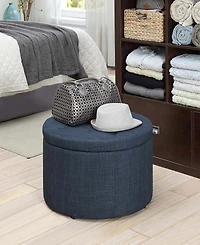 Convenience Concepts 22" Faux Linen Round Shoe Storage Ottoman