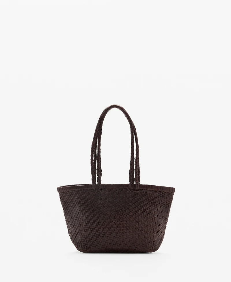 Mango Women's Braided Leather Shoulder Bag