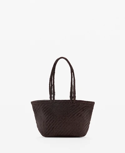 Mango Women's Braided Leather Shoulder Bag