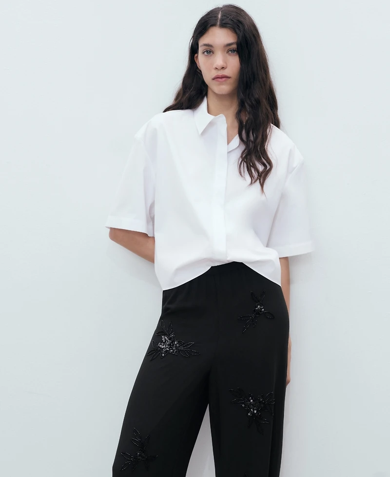 Mango Women's Rhinestone-Embroidered Pants