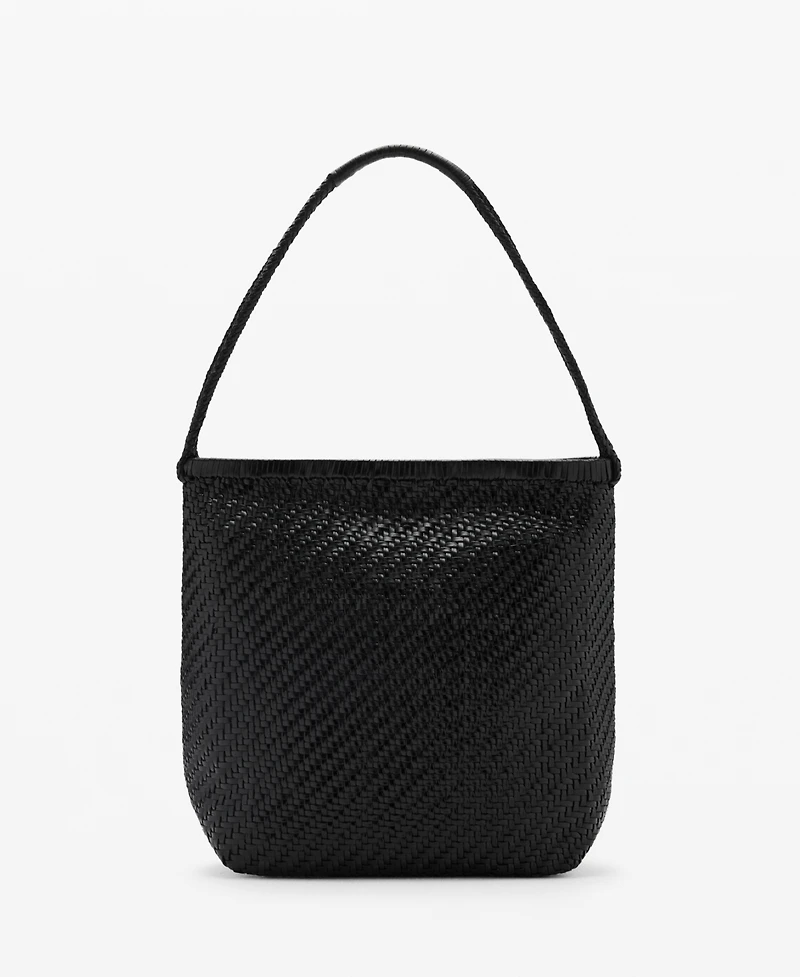 Mango Women's Braided Leather Shoulder Bag