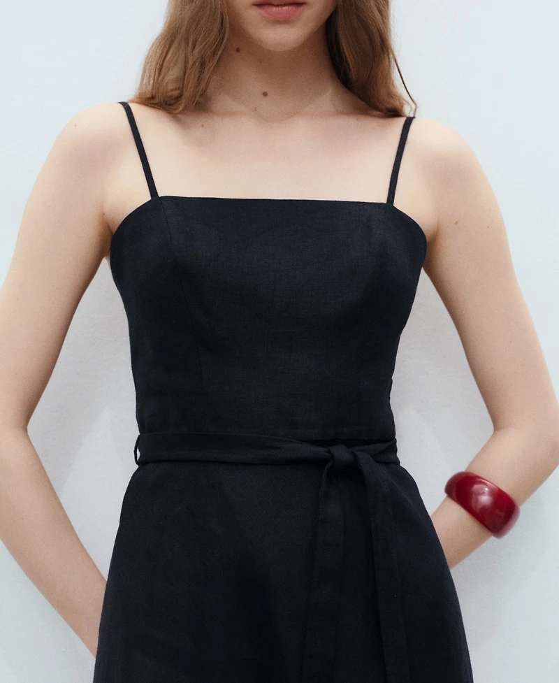 Mango Women's Bow Linen-Blend Dress