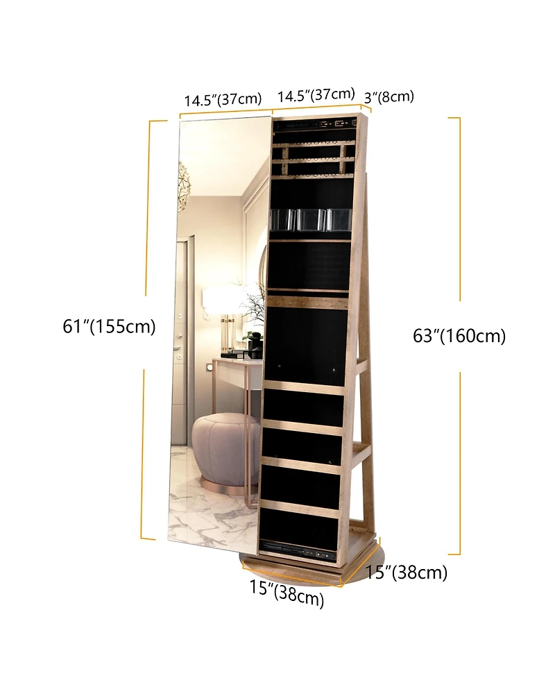 Vlsrka 360° Swivel Free-Standing Jewelry Armoire Cabinet with Mirror