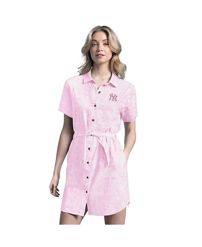 Margaritaville Women's Pink New York Yankees Palm Linen Dress