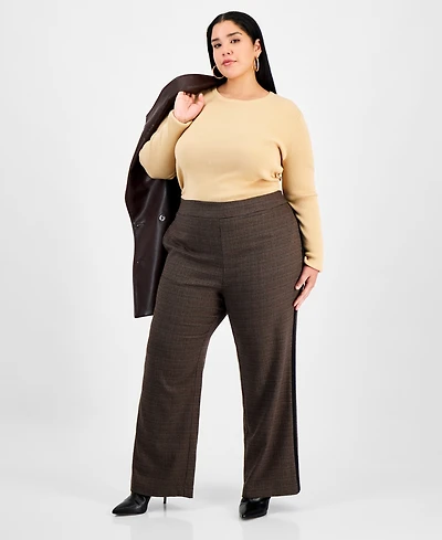 Bar Iii Trendy Plus Herringbone High Rise Wide-Leg Pants, Macy's Exclusive