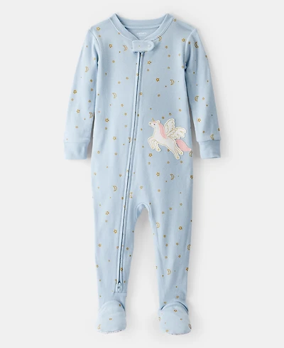 Carter's Baby Girls Unicorn-Star-Print 100% Cotton Long-Sleeve 2-Way-Zip 1-Piece Footed Pajamas