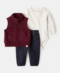 Carter's Baby Boys Cotton Vest, Long-Sleeve Striped Bodysuit & Pants, 3 Piece Set