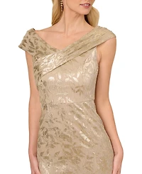 Adrianna Papell Petite Foil-Leaf Mermaid Gown