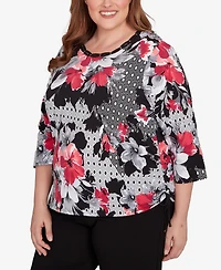 Alfred Dunner Plus Patchwork Diamond Floral Crew Neck Top