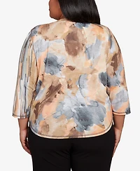 Alfred Dunner Plus Classic Spliced Floral Stripe Crew Neck Top