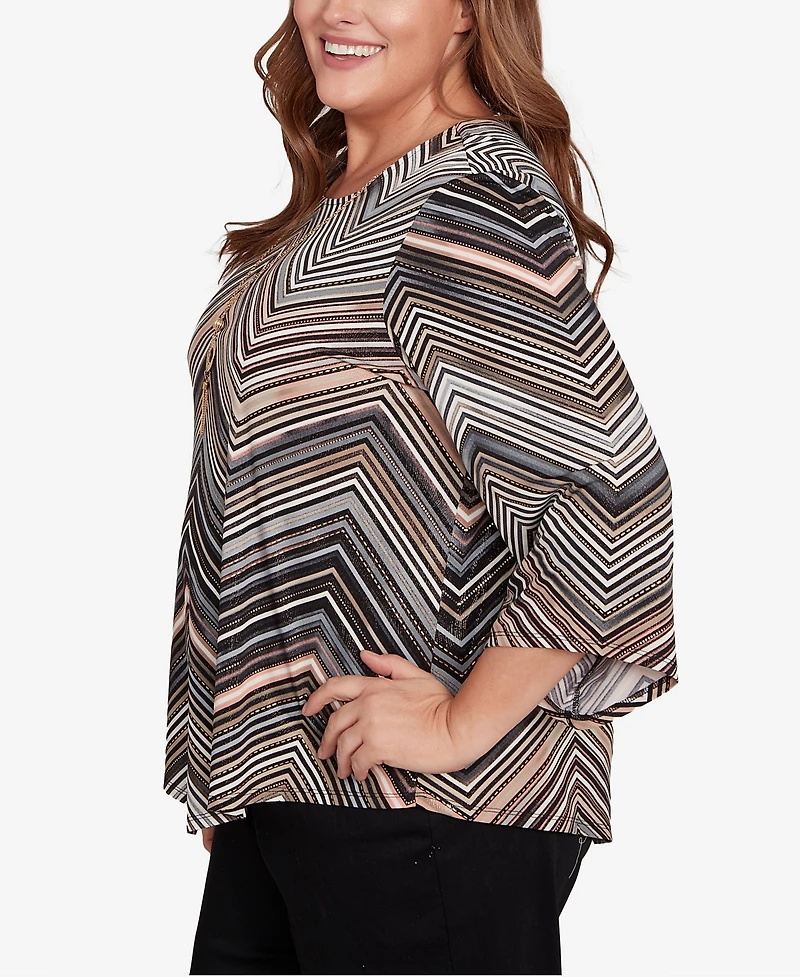 Alfred Dunner Plus Classic Chevron Stripe Crew Neck Top