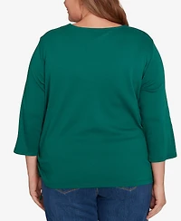 Alfred Dunner Plus Classic Asymmetric Pumpkin Split Beaded Keyhole Neck Top