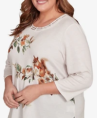 Alfred Dunner Plus Classic Floral Squirrel Harvest Top