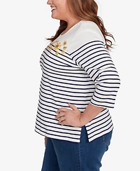 Alfred Dunner Plus Classic Sunflower Neckline Striped Top