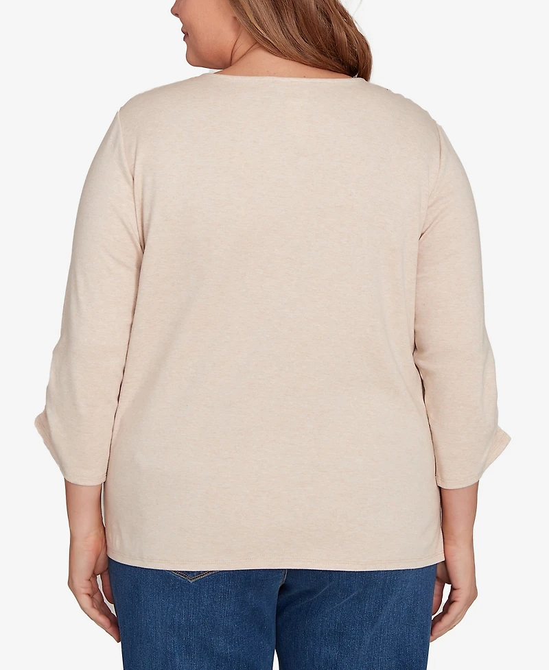 Alfred Dunner Plus Classic Scarecrow Bordered Keyhole Neck Top