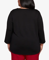 Alfred Dunner Plus Classic Melange Side Button Top