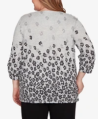 Alfred Dunner Plus Classic Floral Border Gathered Sleeve Top