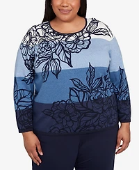 Alfred Dunner Plus Classic Ombre Floral Block Stripe Sweater