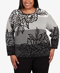 Alfred Dunner Plus Classic Ombre Floral Block Stripe Sweater