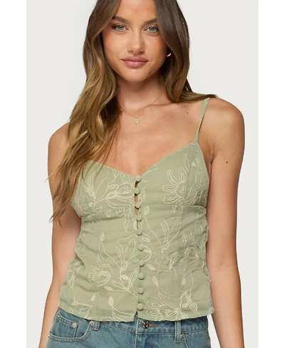Edikted Women's Embroidered Button Up Tank Top