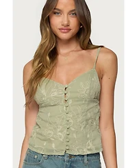 Edikted Women's Embroidered Button Up Tank Top