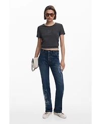 Desigual Women's Embroidered jeans with square pockets