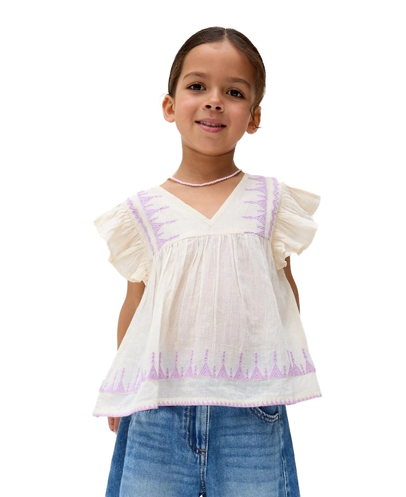 Raffya Kids Mariana Flutter Sleeve Embroidered Blouse