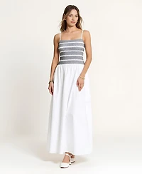 Modenaire Women's Smocked Bodice A-Line Maxi Dress