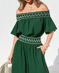 Cupshe Women's Off-Shoulder Embroidered Jumpsuit
