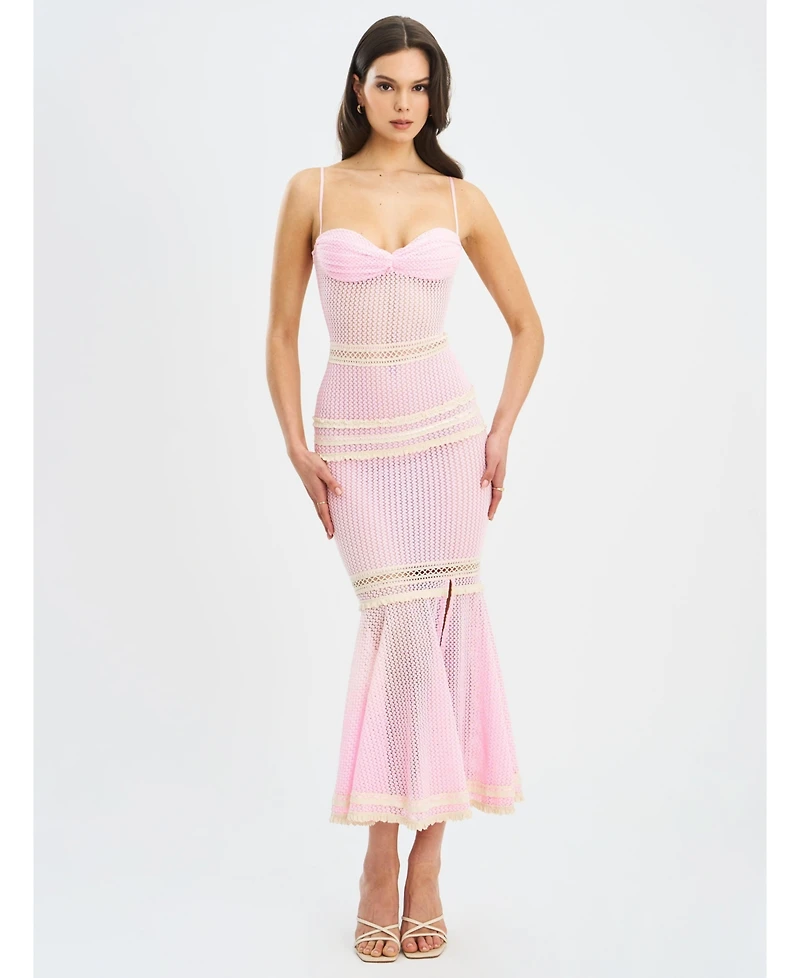 Miss Circle Women's Pallas Pink Lace Trim Crochet Mermaid Maxi Dress