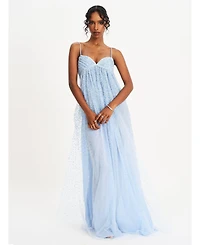 Miss Circle Women's Wallie Baby Blue Rhinestone Embellished Mesh Backless Gown